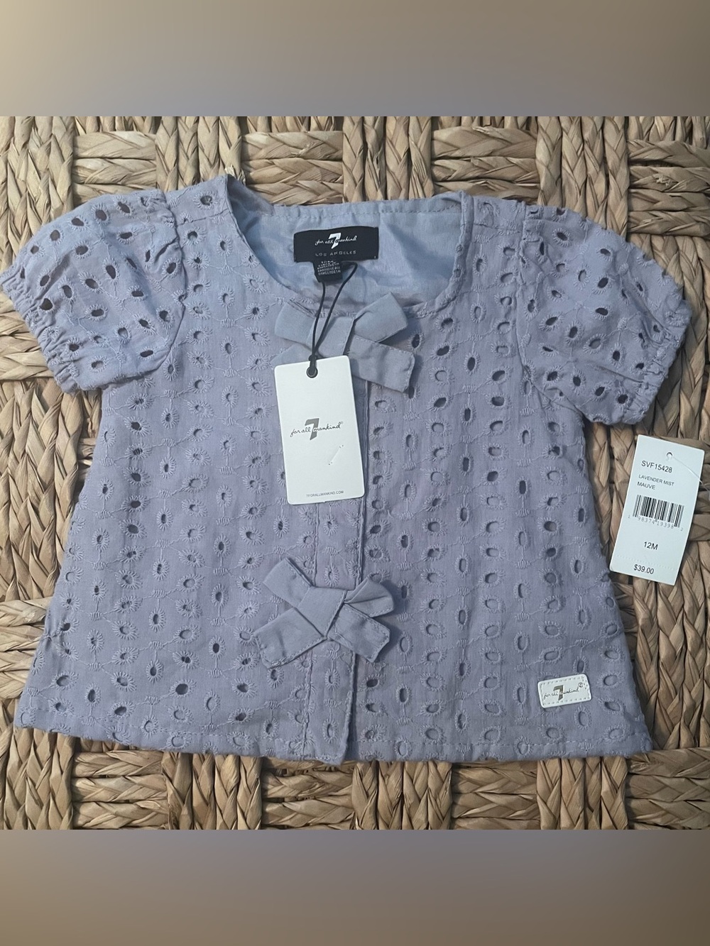 NWT Girl’s  7 For All Mankind Lavender Mist Eyelet Top 12M